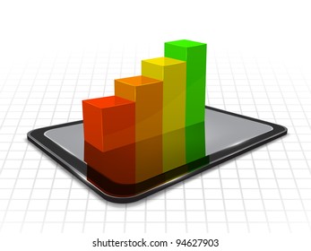 Vector background with 3d touch tablet model with graph. Part of technical gadget set.