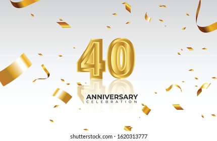 Vector background 40th Anniversary celebration by using two colors in the design between gold and white, Golden number 40 with sparkling confetti Realistic 3d sign. Birthday or wedding party