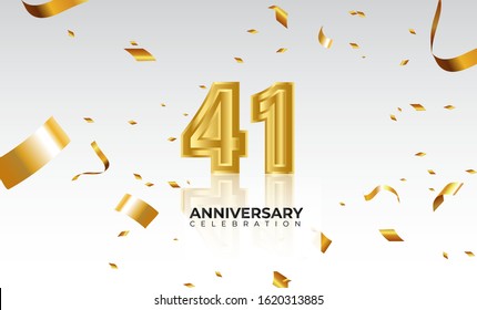 Vector background 41st Anniversary celebration by using two colors in the design between gold and white, Golden number 41 with sparkling confetti Realistic 3d sign. Birthday or wedding party