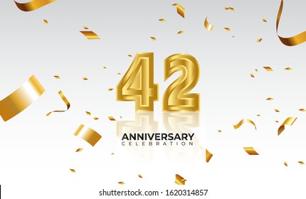 Vector background 42nd Anniversary celebration by using two colors in the design between gold and white, Golden number 42 with sparkling confetti Realistic 3d sign. Birthday or wedding party