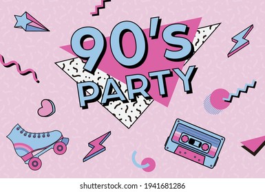 vector background with 90's style illustrations for banners, cards, flyers, social media wallpapers, etc.