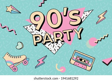 vector background with 90's style illustrations for banners, cards, flyers, social media wallpapers, etc.