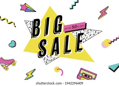 vector background with 90's style illustrations for banners, cards, flyers, social media wallpapers, etc.