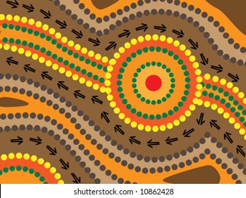 Vector Background Aboriginal Style Symbolic Landscape.