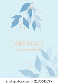 Fondo vectorial del arte abstracto. Un lujoso fondo de una carta de invitación azul con una flor de arte lineal y hojas botánicas, formas orgánicas, acuarelas. Diseño de invitación de vectores para boda y