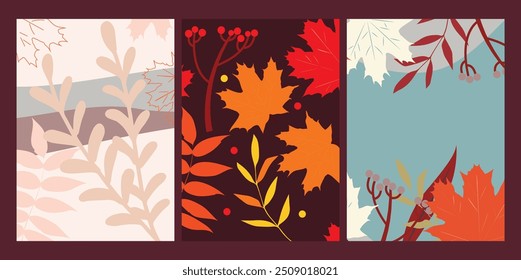 Vector background abstract banner autumn leaves on color background design elements leaves branches background for text cover banner poster.