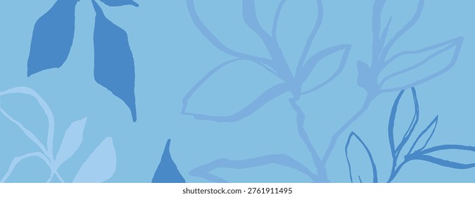 Vector background with abstract blue leaves and branches on a light blue backdrop, creating a serene and calming design element.