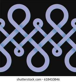 Vector background with abstract disco style seamless border ornament of infinite isometric loops isolated on black