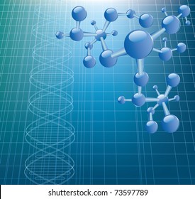 vector background with abstract DNA graph and molecule model