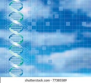 vector background with abstract DNA graph over cloudy sky