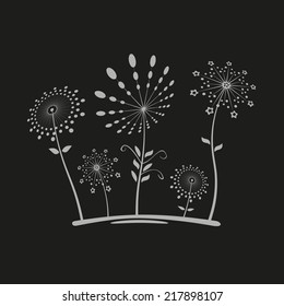 Vector background abstract flowers. Silhouette dandelion