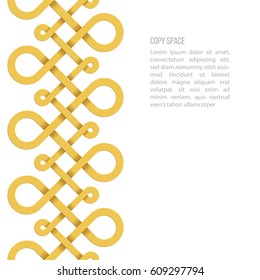 Vector background with abstract golden seamless border ornament of infinite isometric loops and copy space isolated on white