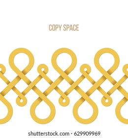 Vector background with abstract golden seamless border ornament of infinite isometric loops and copy space isolated on white