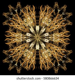 Vector background. Abstract golden snowflakes design. Snowflakes with watercolor effect. Textile print for bed linen, jacket, package design, fabric and fashion concepts.