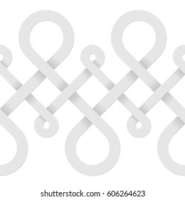 Vector background with abstract grey seamless border ornament of infinite isometric loops isolated on white