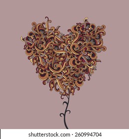 Vector background with abstract Heart curls. 