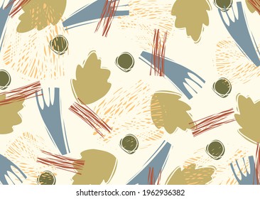 Vector background with abstract lino print. Background with linocut elements. Lino print plant ornament.