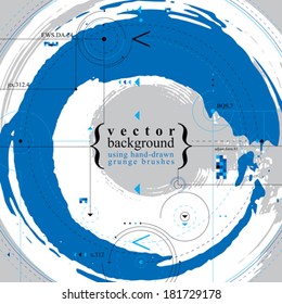 Vector background, abstract live style vector illustration, made using real ink hand-drawn grunge brushes and engineering draft scheme, clear eps 8 vector.