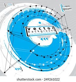 Vector background, abstract live style vector illustration, made using real ink hand-drawn grunge brushes and abstract 3d mesh object modeling, clear eps 8 vector.