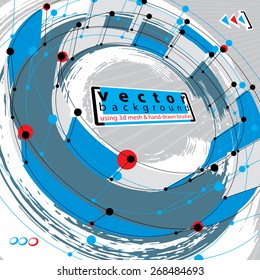 Vector background, abstract live style vector illustration, made using real ink hand-drawn grunge brushes and abstract 3d mesh object modeling, clear eps 8 vector.