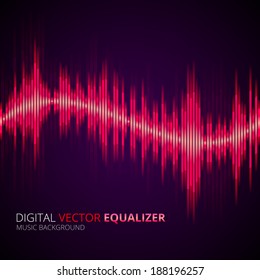 Vector background with abstract red music equalizer wave