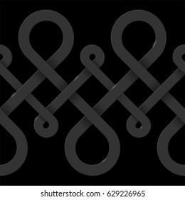 Vector background with abstract seamless border ornament of infinite isometric loops in black dark colors