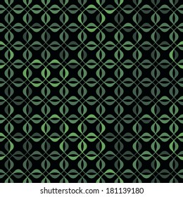 vector background, abstract seamless pattern with black backdrop and green elements
