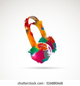 Vector background abstract watercolor headphone