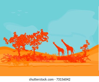 Vector background with African fauna and flora