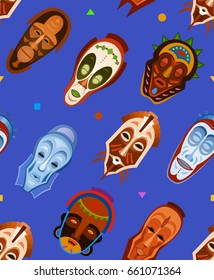 Vector background with african mask. Seamless pattern in ethnic style