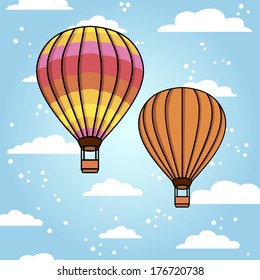 Vector background with air balloon and clouds