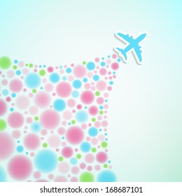 Vector background with airplane and colorful jet. 