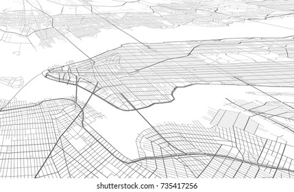 Vector background with all streets of New York and surroundings map.