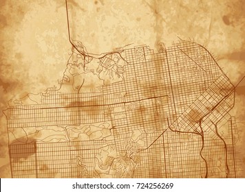 Vector background with all streets of San Francisco and surroundings map.