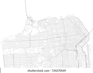 Vector background with all streets of San Francisco and surroundings map.