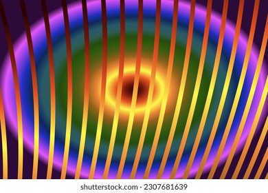 Fondo vectorial con rayas doradas alternas en colores neones brillantes sobre un fondo multicolor