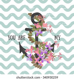 Vector background with anchor with arabis flower and anchor