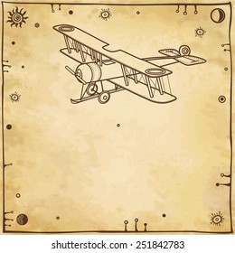 Vector background: ancient airplane with a place for the text. Imitation of old paper.