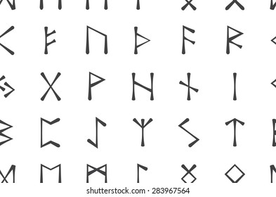 Vector background with ancient Old Norse runes (Futhark). Seamless pattern of 24 germanic letters