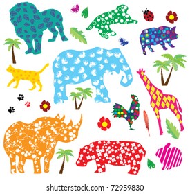 vector background with animals with patterns