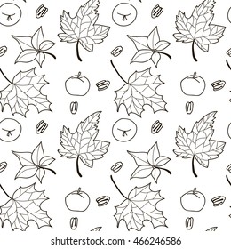 vector / background / apple / maple / autumn / leaves / pecan / white background