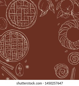 Vector background with  apple pie. Sketch  illustration.