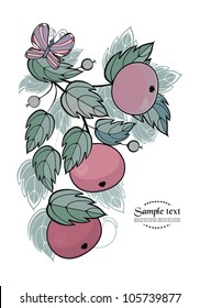 vector background with apples and butterfly - ready to place your art or text