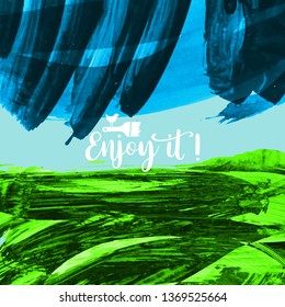 Vector background with artistic brush strokes. Abstract landscape painting for design. 