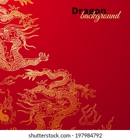 Vector background with asia dragons. Hand drawn illustration. Sketch.