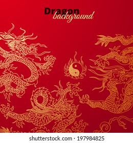 Vector background with asia dragons. Hand drawn illustration. Sketch.