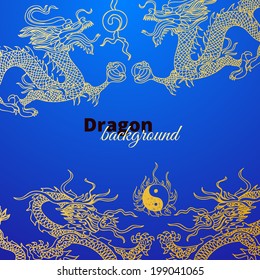 Vector background with asia dragons. Hand drawn illustration. Sketch.