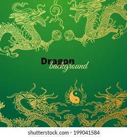 Vector background with asia dragons. Hand drawn illustration. Sketch.