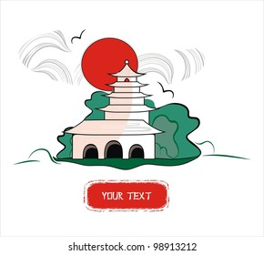 vector background with an asian monastery