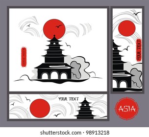 vector background with an asian monastery